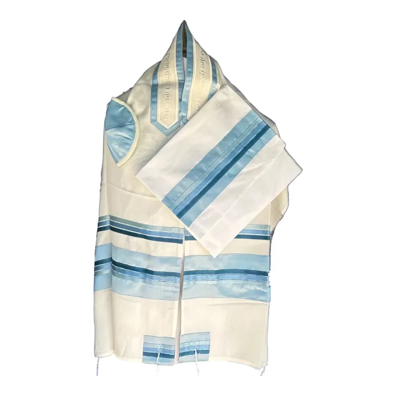 MJ Women’s Tallit White with Baby Blue and Aqua