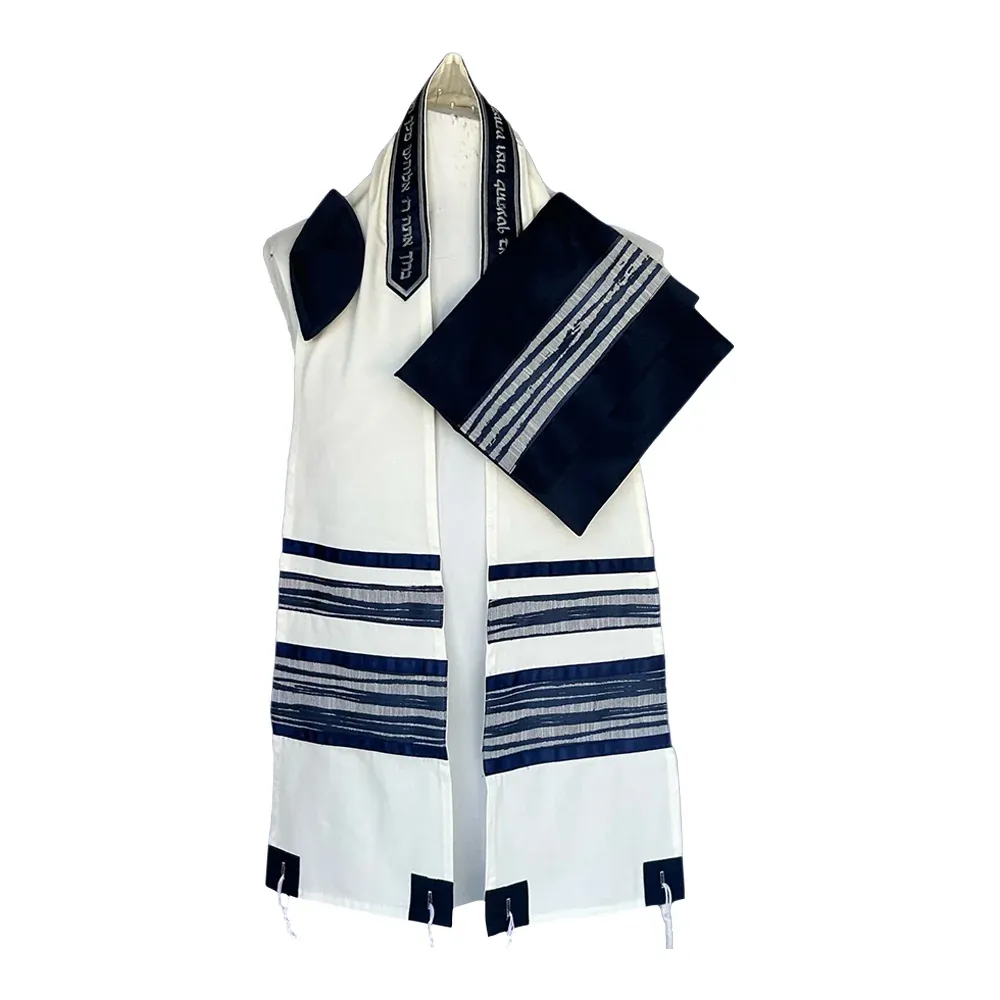 MJ Men’s Tallit Narrow Navy Blue Waves