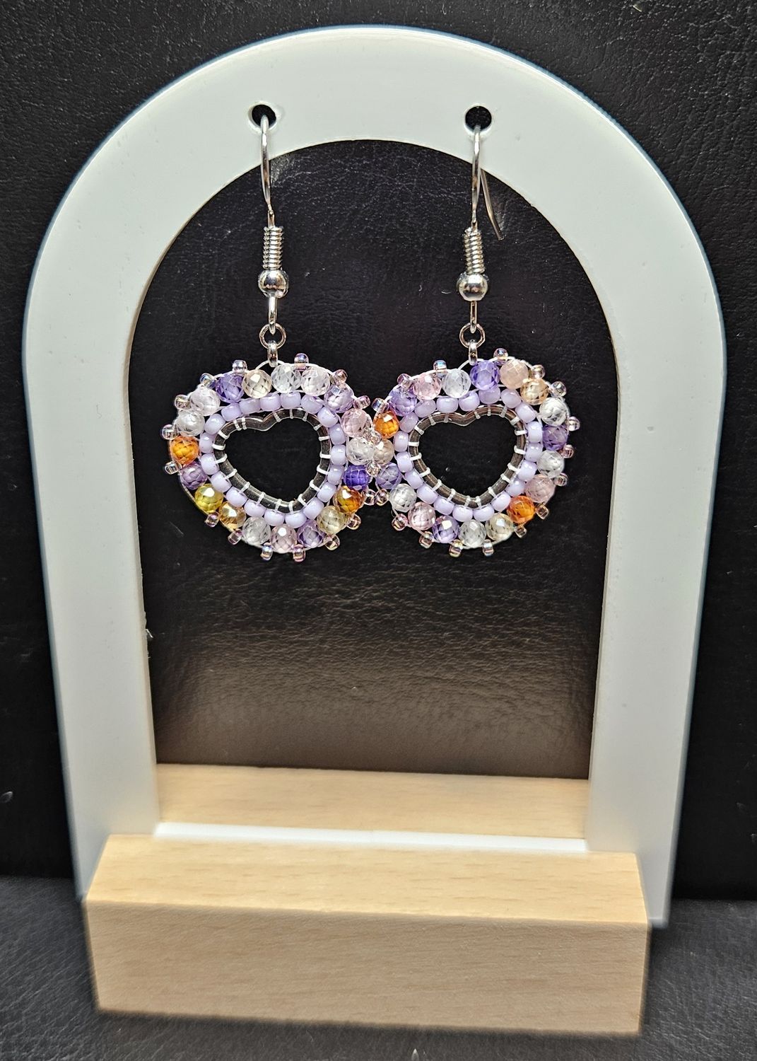 Perlenohrringe Herz einteilig mit Ohrhaken