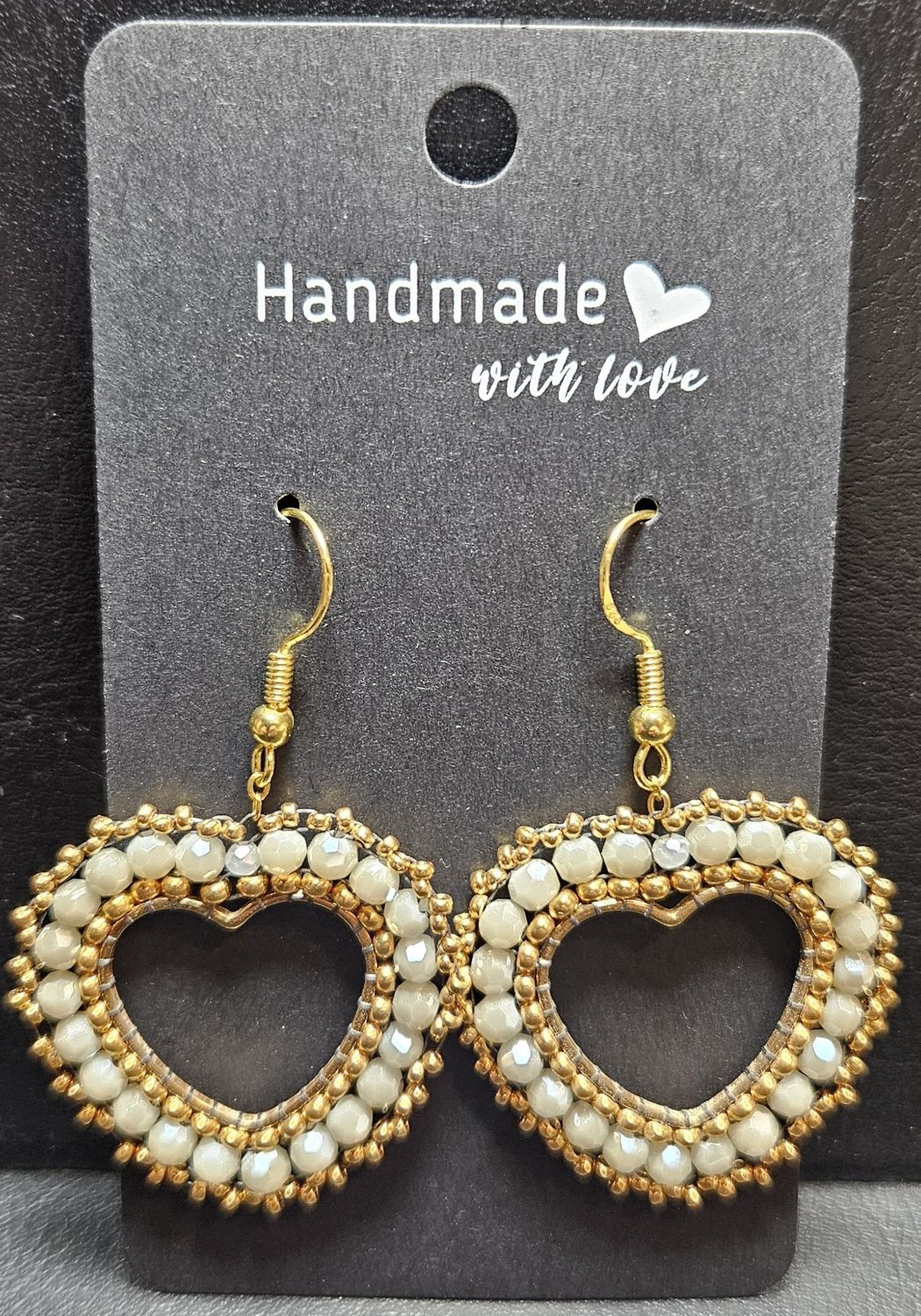 Perlenohrringe Herz einteilig mit Ohrhaken