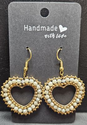 Perlenohrringe Herz einteilig mit Ohrhaken