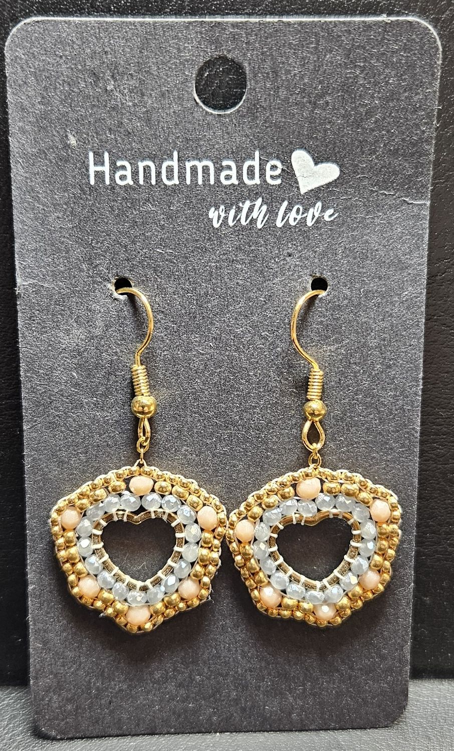 Perlenohrringe Herz einteilig mit Ohrhaken