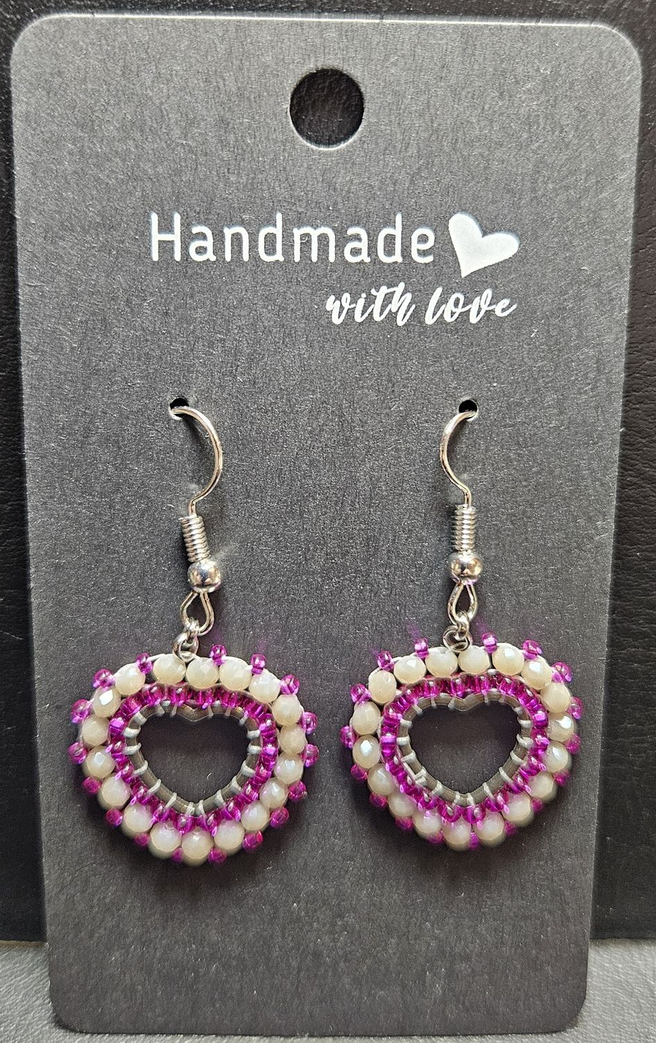 Perlenohrringe Herz einteilig mit Ohrhaken