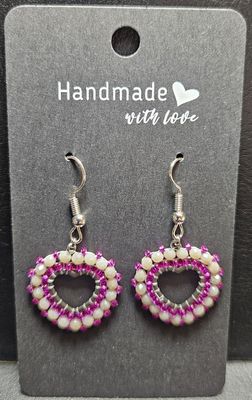 Perlenohrringe Herz einteilig mit Ohrhaken