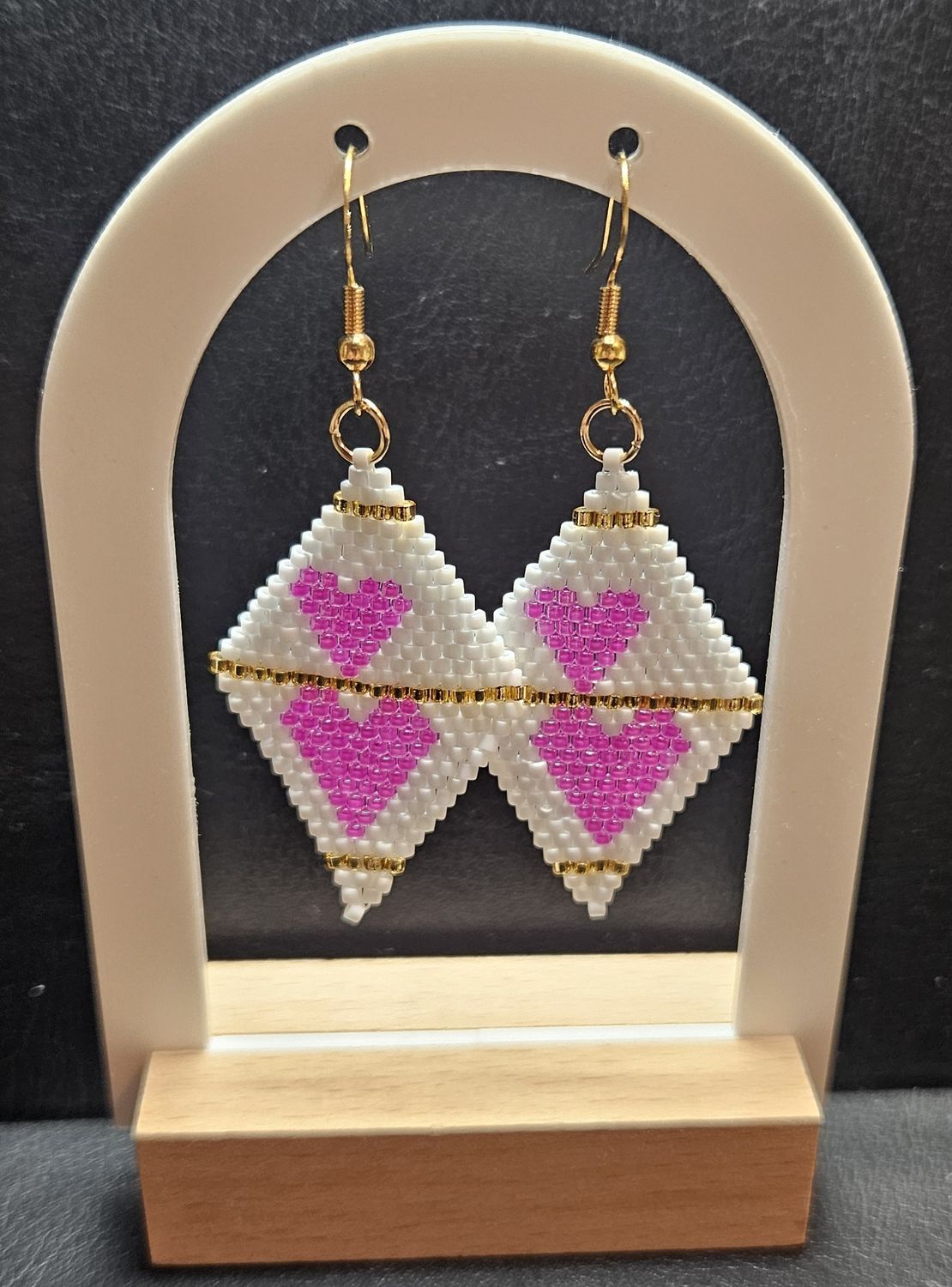 Perlenohrringe Raute einteilig mit Ohrhaken