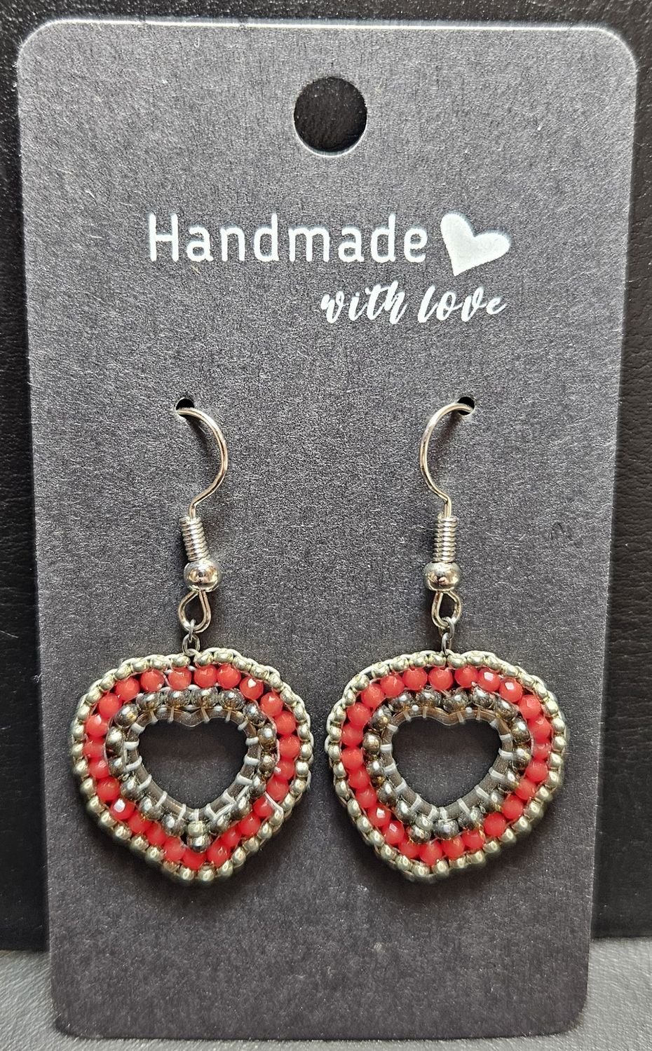 Perlenohrringe Herz einteilig mit Ohrhaken