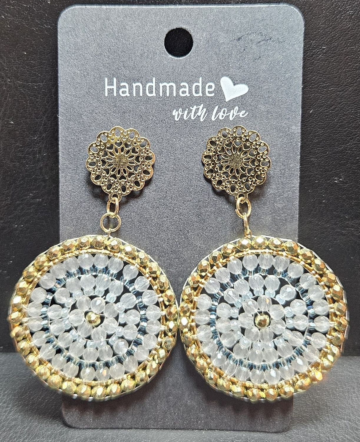 Perlenohrringe einteilig mit Blumenstecker rund