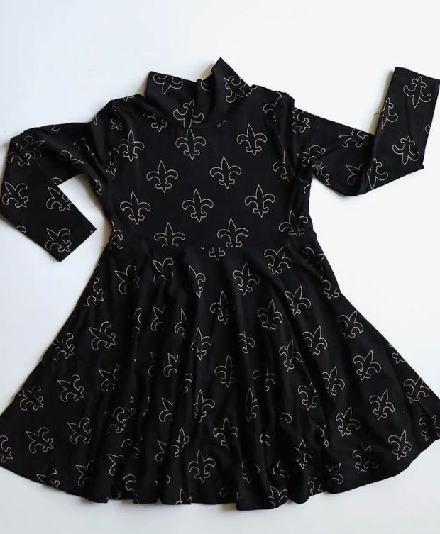 Girls Saints Black with Gold Fleur de Lis Twirl Dresses