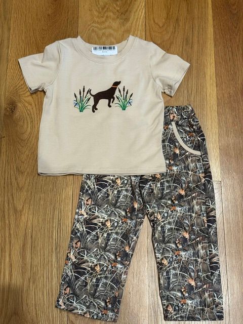 Boys Camo Long Pants w Dog Tshirt Set