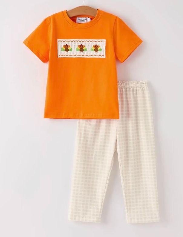 Boys Orange Thanksgiving Turkey Pants Sets