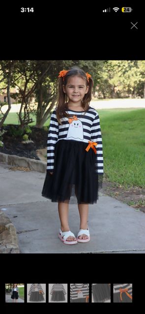 Girls Halloween Black &amp; White Stripe Ghost Dress