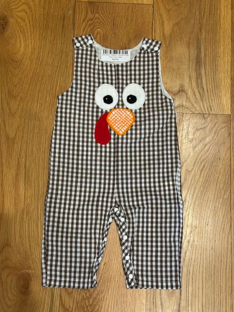 Boys Brown Gingham Jon w Thanksgiving Turkey Face