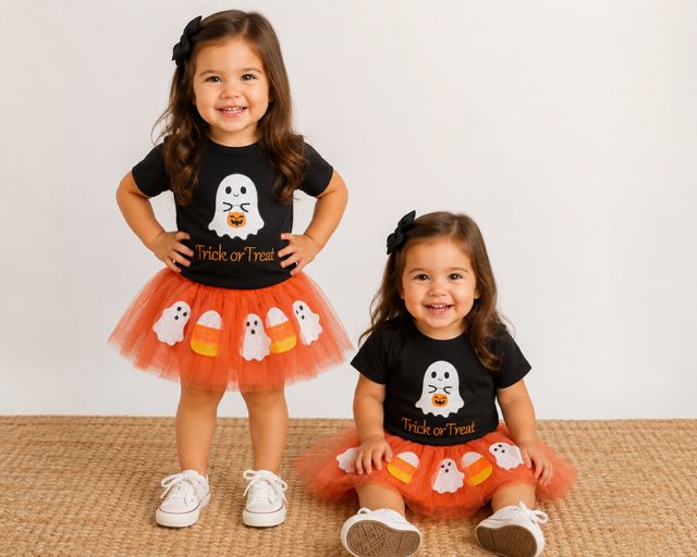 Trick or Treat Halloween Black Tshirt w Ghost Tutu