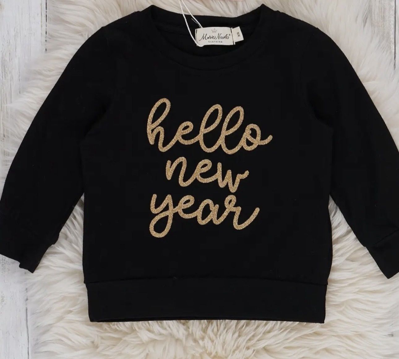Hello New Year Black Sweatshirts Gold Glitter