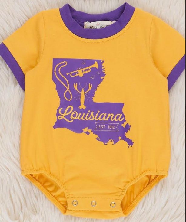 LSU Yellow Bubble w LA State Trimmed in Purple