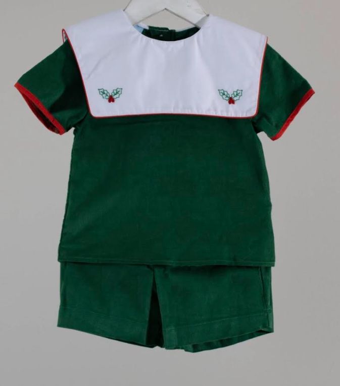 Boys Christmas Green Corduroy Short