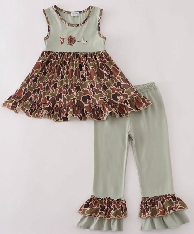 Green Camo Ruffle Top/Pants