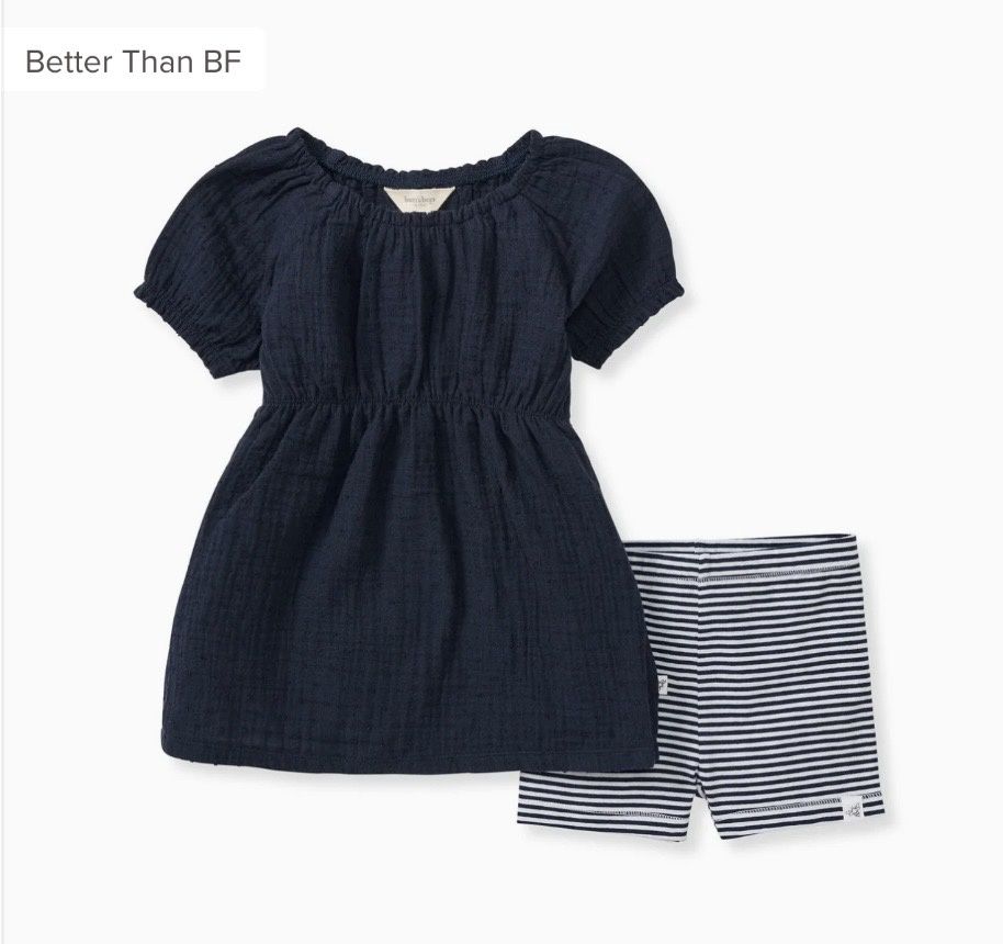 Navy Top with Navy &amp; White Biker Shorts