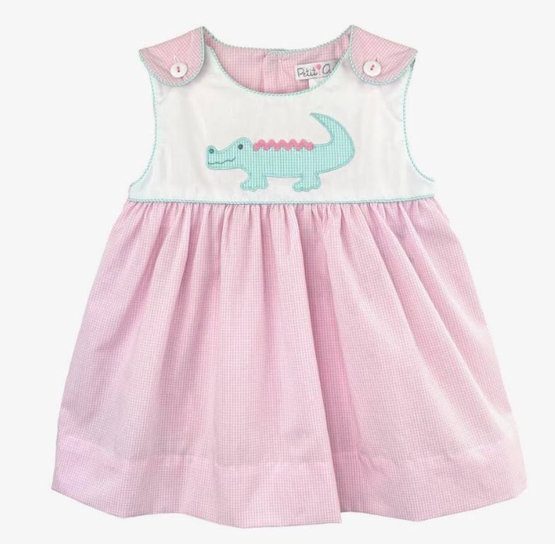 Girls Tiny Pink Gingham Gator Dress