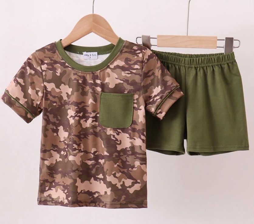 Camo Tshirt with Green Shorts