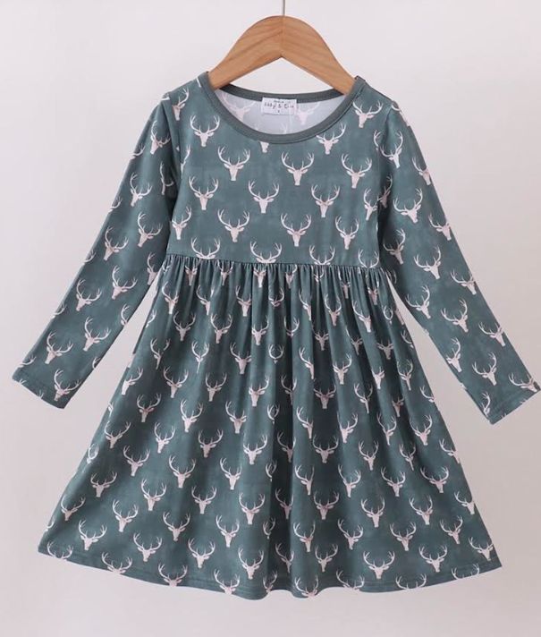 Green Deer Twirl Dress