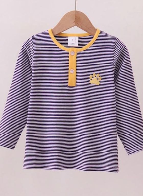 Boys LSU Stripe Long Sleeve Shirt