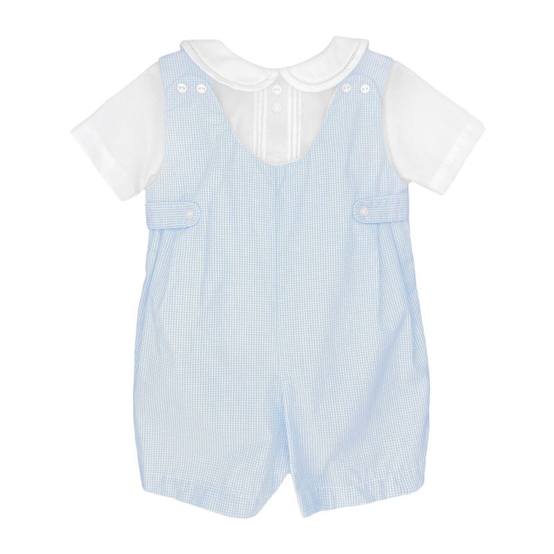 Boys Tiny Baby Blue Gingham Romper