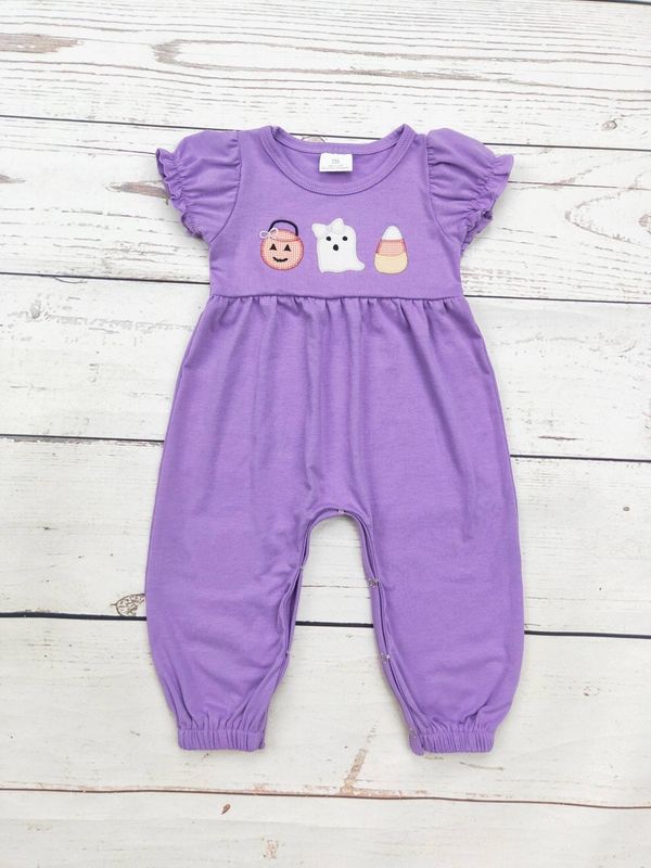 Purple Girl Applique Halloween Romper