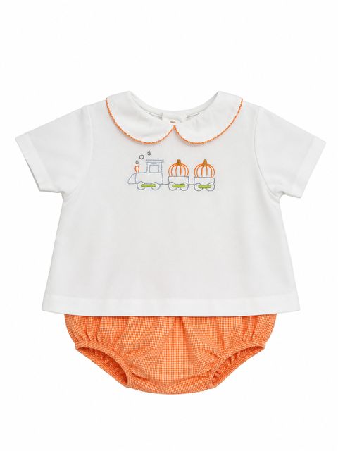 Girls Orange Gingham Thanksgiving Diaper Set