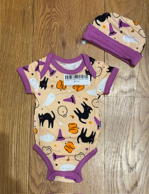 Purple Trim Peach Halloween Onesies