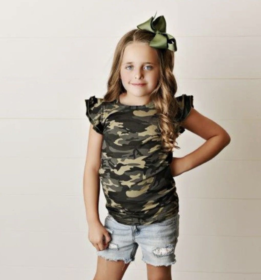 Green Camo Girls Butterfly Tshirt
