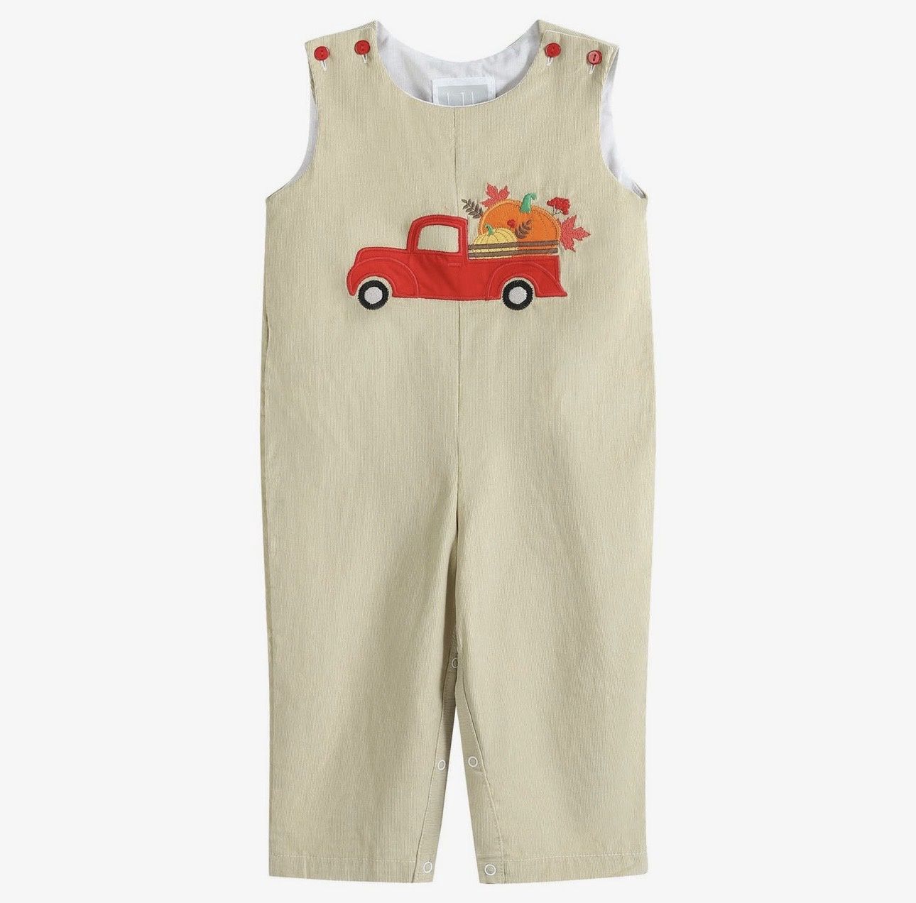 Boys Tan Corduroy Thanksgiving Pumpkin Truck Long Jon