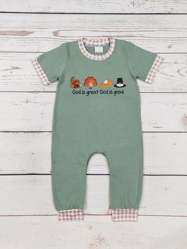 Baby Boy Turkey Printed Thanksgiving Romper