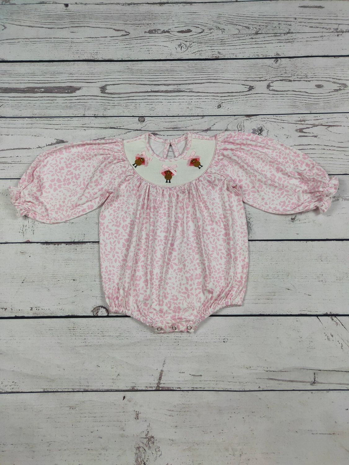 Pink Floral Smocked Thanksgiving Turkey Bubble
