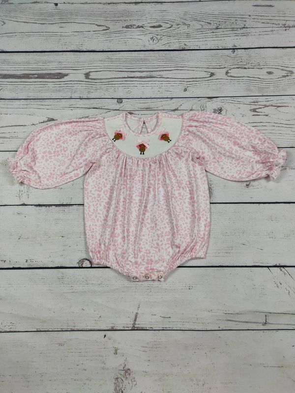 Pink Floral Smocked Thanksgiving Turkey Bubble