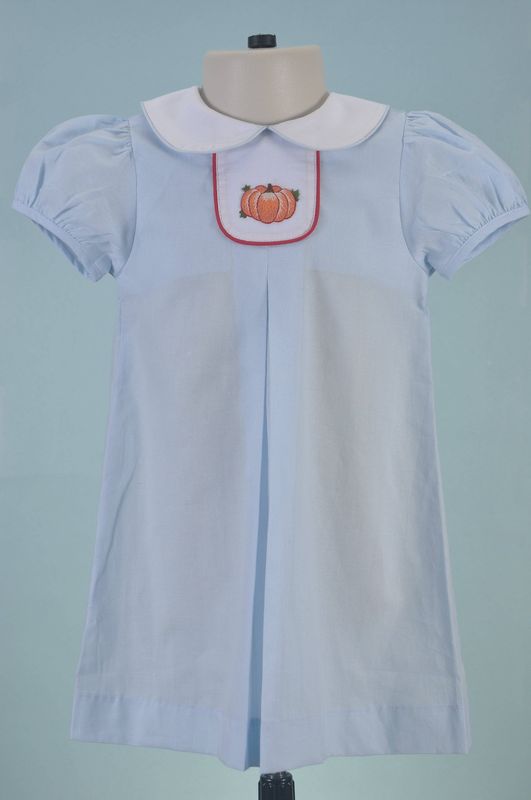 Blue Peter Pan Collar Pleated Thanksgiving Dress w Pumpkins