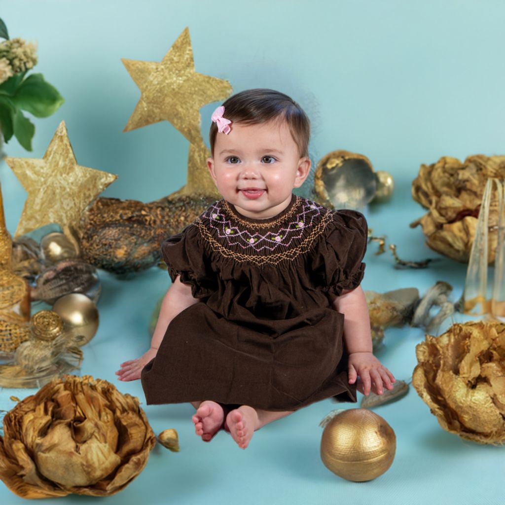 Chocolate Brown Thanksgiving Corduroy Geo Smocked