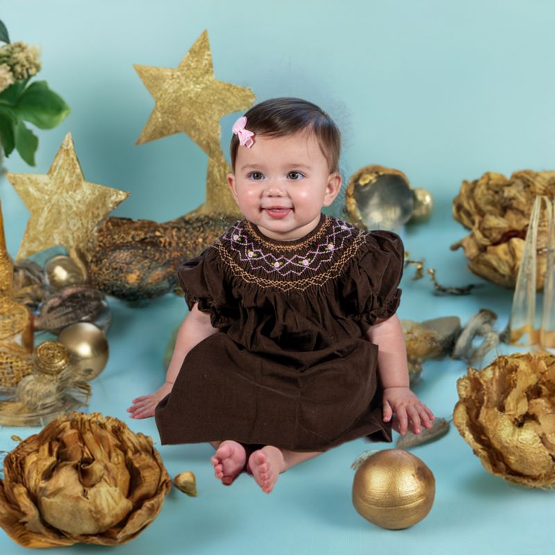 Chocolate Brown Thanksgiving Corduroy Geo Smocked