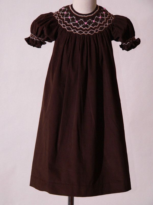 Chocolate Brown Thanksgiving Corduroy Geo Smocked