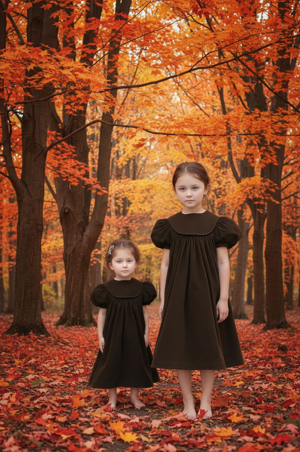 Brown Corduroy Thanksgiving Dress With Round Collar