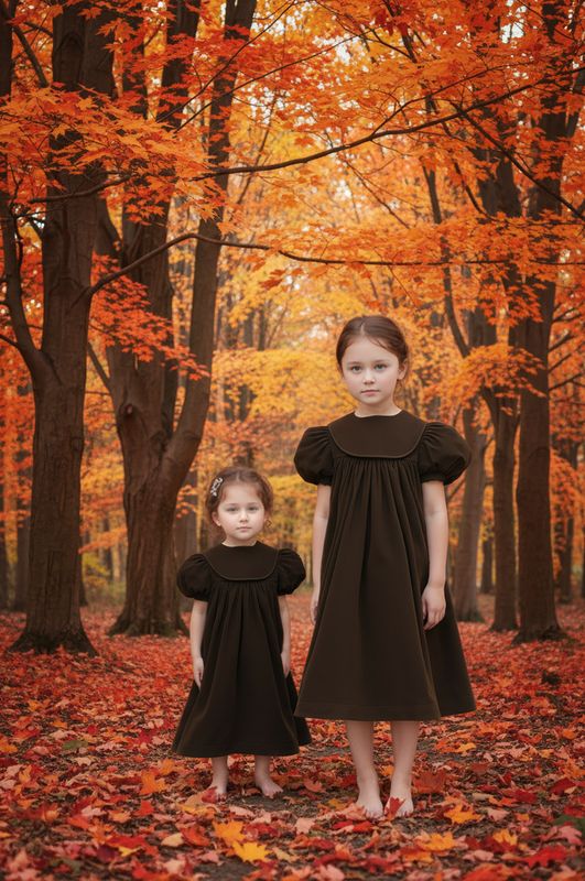 Brown Corduroy Thanksgiving Dress With Round Collar