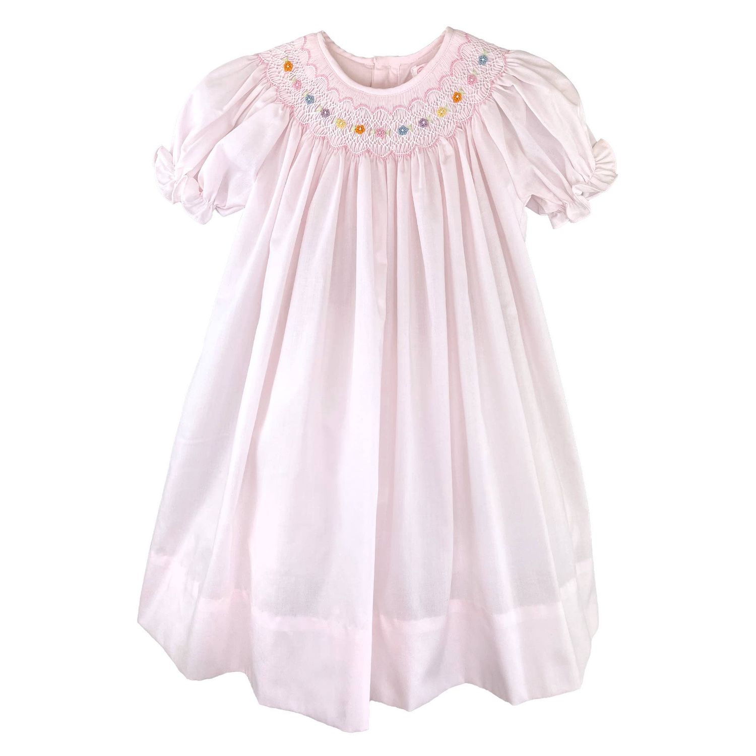 Girls Bishop Smocked Dress with Flowers, Color: Pink, Size: 18 Month