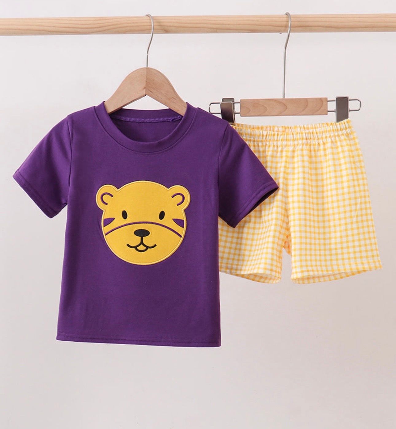 LSU Boys Purple Tiger Applique Yellow Shorts Set