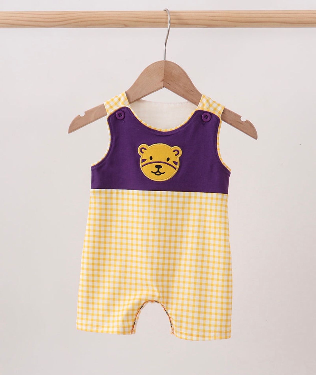 LSU Yellow Gingham Tiger Applique Jon