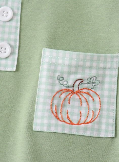 Thanksgiving Sage Pumpkin Embroidered Shorts Set