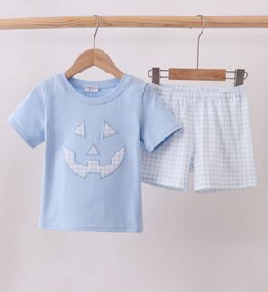Blue Halloween Jack-O-Lantern Shorts Set