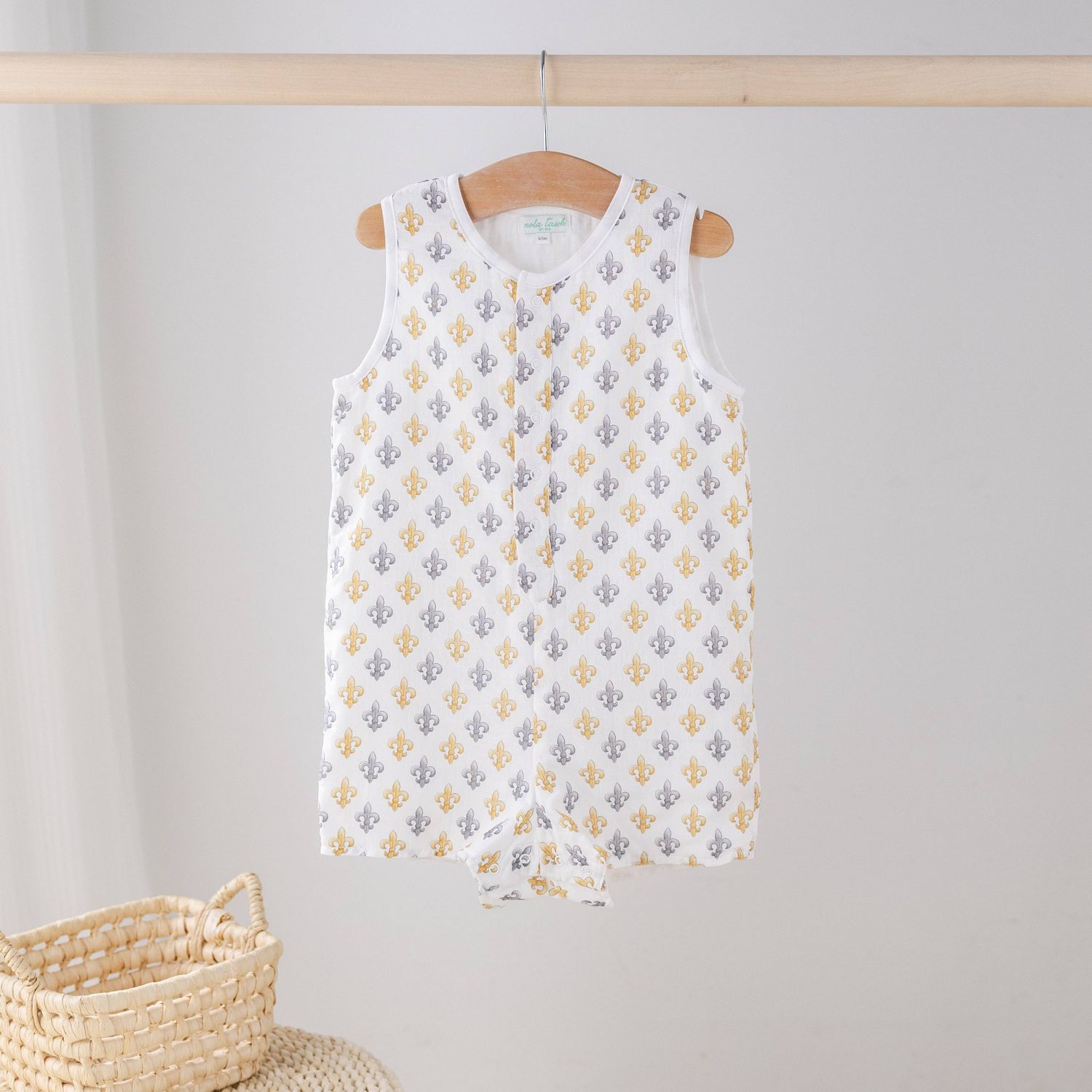 Black &amp; Gold Fleur De Lis Organic Muslin Shortall