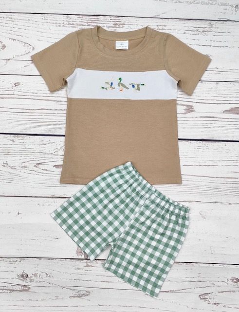 Boys Duck Applique Checkered Summer Set