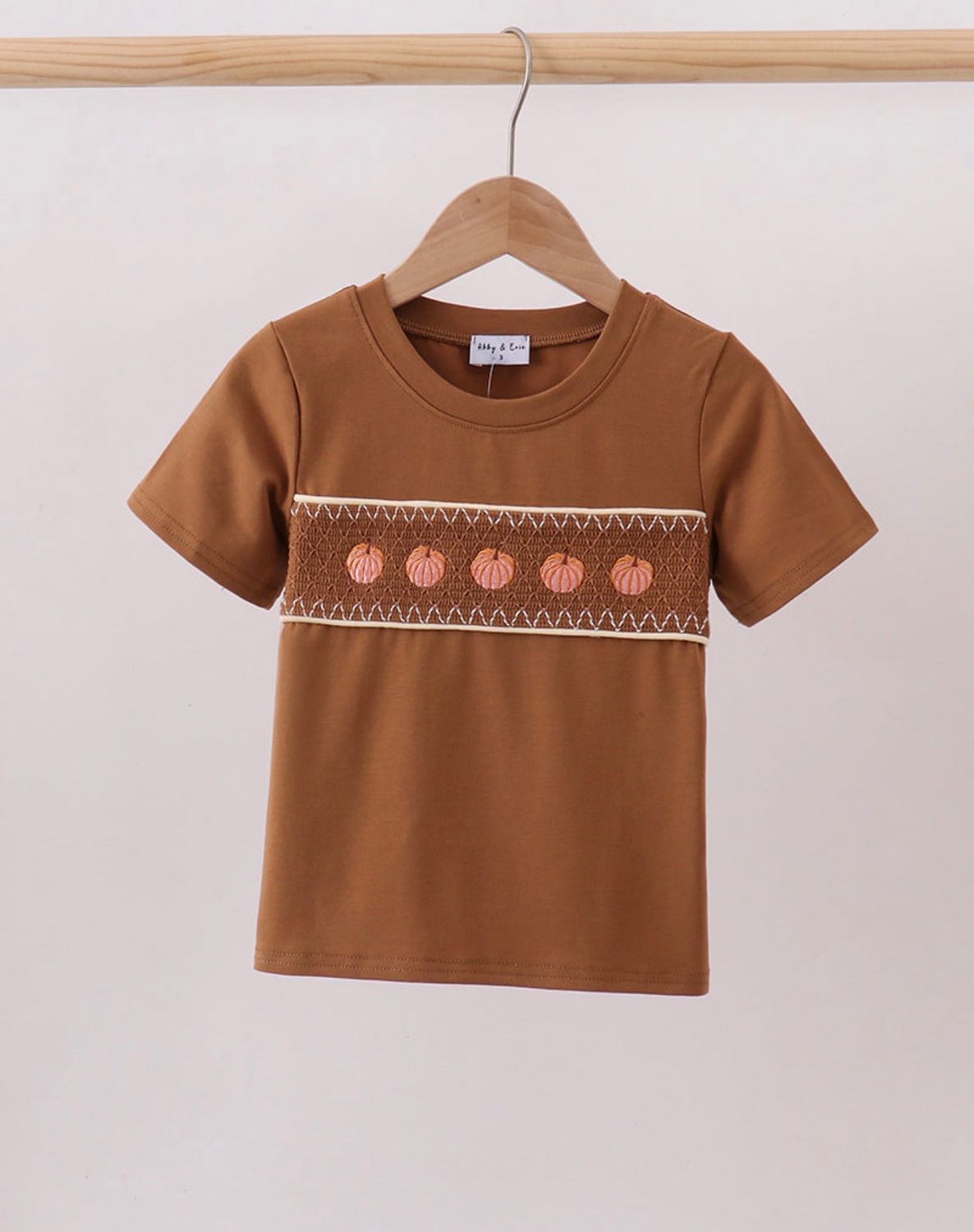 Boys Brown Pumpkin Halloween/Thanksgiving  Smocked Tshirt