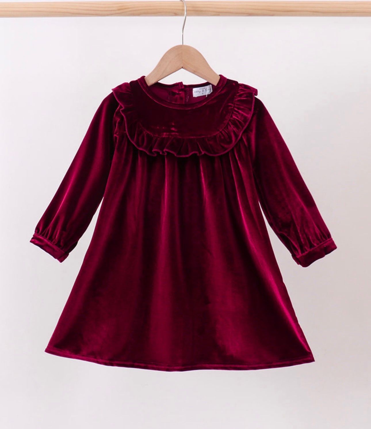 Girls Maroon Velvet Ruffle Dress